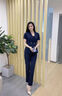 羅蒙（ROMON）高級(jí)感職業(yè)西服套裝女士2025夏季新款時(shí)尚修身短袖工裝薄款兩件套 藏青色 XL (115-125斤) 曬單實(shí)拍圖
