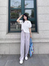 棉致冰絲休閑褲子女薄款2025新款小個(gè)子垂感高腰寬松彎刀涼涼山本褲 E588紫色【高品質(zhì)23.5】 L 110-125斤 曬單實(shí)拍圖