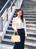 Laurèl【三醋酯】25春新款三醋酸緞面襯衫女LWD346C02000 純凈白 S 曬單實拍圖