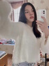VEOX喇叭袖毛毛短款絨毛衣女秋冬新款寬松慵懶風(fēng)奶呼呼毛衣針織衫 白色毛衣 M51 S 曬單實(shí)拍圖