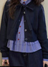 闊色（kuose）藍(lán)色蝴蝶結(jié)針織衫毛衣開衫短外套2025春季新款女黑色上衣秋冬 藏藍(lán)色 L 曬單實(shí)拍圖