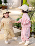 幼歌（YOUGE）嬰幼兒春季新款蝴蝶結(jié)織帶休閑甜美柔軟舒適衛(wèi)衣套裝 粉色（66-90肩開(kāi)扣、兩用襠） 90 cm 曬單實(shí)拍圖