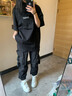 AOGZ國潮牌機(jī)能風(fēng)工裝褲男女秋冬季新款飄帶傘兵褲多口袋束腳褲子 黑色 L 曬單實拍圖