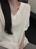 衣然呈品大碼簡約慵懶風(fēng)T恤女夏季新款寬松遮肚V領(lǐng)短袖休閑時尚百搭上衣女 白色 M 【建議90-110斤】 曬單實拍圖