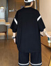 羅蒙（ROMON）2025新款冰絲運動套裝男士夏季短袖T恤短褲一套帥氣青少年兩件套 HYL-TZ902黑色 3XL 160-180斤 曬單實拍圖