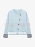 百家好（Basic House）Basic House/百家好撞色圓領(lǐng)斜門(mén)襟開(kāi)衫外套2025女士春季新款毛衣 藍色 M 曬單實(shí)拍圖