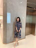 尚靜連衣裙女夏季2025新款女裝設計感印花中長(cháng)款收腰顯瘦短袖裙子女 藍色 M 曬單實(shí)拍圖