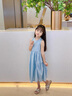 圖圖小象女童連衣裙2025夏季新款兒童海邊度假裙子中大童100%棉長裙公主裙 藍色 140 身高約140cm 曬單實拍圖