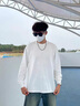 楠笙記美式重磅純棉打底衫男學(xué)生簡(jiǎn)約潮牌cleanfitT恤寬松圓領(lǐng)長(cháng)袖上衣 白色 XL 曬單實(shí)拍圖