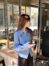 FSHE切糕自制小個(gè)子春季藍色襯衣女設計感時(shí)尚上衣新款氣質(zhì)長(cháng)袖襯衫 藍色 S 建議98斤以?xún)?曬單實(shí)拍圖