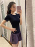 361°夏季瑜伽服女套裝速干衣跑步訓練運動(dòng)服短袖短褲t恤衣服女裝高彈 黑色三件套 XL 曬單實(shí)拍圖