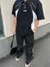 FORNINES重磅270g高級拼接短袖POLO衫男女情侶裝潮牌夏季美式半袖T恤衫 黑色 XL 曬單實(shí)拍圖