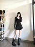 FSHE黑色褶皺長(cháng)袖襯衫連衣裙子女春秋冬2025新款辣妹修身收腰a字短裙 黑色 L 曬單實(shí)拍圖