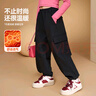ASK JUNIOR女童褲子春中大童加絨工裝褲長(cháng)褲運動(dòng)休閑褲束腳褲 黑色  150 曬單實(shí)拍圖