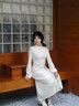 棉致針織長(cháng)袖連衣裙女2025春新款氣質(zhì)溫柔風(fēng)過(guò)膝修身設計感毛衣中長(cháng)裙 米白色裙子 M 【建議100斤以?xún)取?曬單實(shí)拍圖