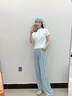 真維斯（JEANSWEST）奶芙山本褲女夏季薄款長(zhǎng)褲2025新款高腰垂感休閑直筒肌理感闊腿褲 天藍(lán) 純色 S 曬單實(shí)拍圖