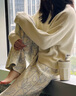 蕉內絨絨7系植物園女士長(cháng)袖長(cháng)褲半邊絨保暖睡衣家居服套裝秋冬可外穿 【女士圓領(lǐng)】晚香玉-云母白 L 曬單實(shí)拍圖