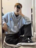 輕依縵男士休閑褲春秋新款全開扣褲子寬松直筒排扣褲學(xué)生運動垂感闊腿褲 黑色 2XL 【建議125-135斤】 曬單實拍圖