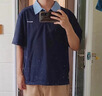 卡圖弛 假兩件刺繡拼接短袖t恤男夏季hiphop韓系格子POLO襯衫領(lǐng)五分半袖 藏藍色 XL 曬單實拍圖