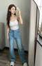 俞兆林天絲淺色刺繡闊腿牛仔褲女夏季薄款高腰寬松大碼胖mm顯瘦冰絲直筒 復古藍[小個(gè)子] M 【95-105斤】 曬單實(shí)拍圖