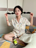 繆黛mikko三件套睡衣女夏季2025新款高級感云朵棉可愛卡通學(xué)生家居服 杏色 M (160) 曬單實拍圖