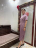 羅蒙（ROMON）高端喜婆婆婚宴裝2025刺繡紫色顯瘦旗袍醋酸新款婚禮媽媽禮服修身 紫色 3XL 曬單實(shí)拍圖