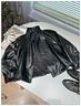 云旗千裘赫本油蠟皮真皮皮衣女2025春新款寬松機車(chē)夾克高端綿羊皮短款外套 黑色 S 建議90-115斤 曬單實(shí)拍圖
