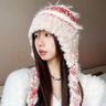 麓格立 帽子女冬季加絨保暖可愛(ài)條紋騎車(chē)戶(hù)外毛絨茸茸學(xué)生川西旅游防寒 民族風(fēng)毛線(xiàn)帽【紅色】 曬單實(shí)拍圖