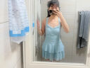 黑蒼新款泳衣女 收腰顯瘦連體裙式泳衣帶防曬外套泡溫泉度假泳裝 淺藍色 均碼 （建議70-120斤） 曬單實(shí)拍圖
