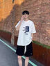 2025夏季新款短袖T恤五分袖t恤男裝衣服港風(fēng)潮牌冰絲半袖男體恤 T185黑色 2XL 【建議130-140斤】 曬單實(shí)拍圖