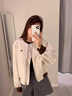 棉致棒球服外套女2025年春季新款美式街頭小個子短款百搭休閑撞色夾克 米白色 L 建議121-135斤 曬單實拍圖