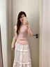 韓璐嬌（hanlujiao）連衣裙女裝2025夏季新款茶系穿搭一整套清純奶甜別致絕美套裝裙子 粉色上衣+白色半裙 M 曬單實拍圖