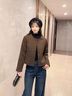 恰凡（QIAFAN）小香風(fēng)雙面毛呢短外套女2025春秋新款小個(gè)子氣質(zhì)休閑百搭呢子上衣 綠咖 M 曬單實(shí)拍圖