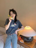 美式復古深灰色圓領衛(wèi)衣女2025年夏季新款小個子寬松休閑短袖上衣 碳花灰 M （建議100斤以內） 曬單實拍圖