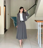 造夢(mèng)伊人輕奢長(cháng)袖西裝女裝套裝新款西服正裝面試通勤商務(wù)休閑套裙 灰色西裝+裙 S 曬單實(shí)拍圖