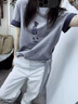 風(fēng)采兔歐洲站2025夏季新款寬松顯瘦減齡撞色小女孩套頭短袖T恤女潮上衣 灰色 L 曬單實(shí)拍圖