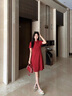 clotho Rennie品牌女裝小個子連衣裙女2025夏季新款休閑短袖POLO領(lǐng)中長款裙子 紅色 M 曬單實(shí)拍圖