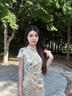 初蟬衣事改良旗袍女2025年夏季新款國風(fēng)短袖提花優(yōu)雅新中式連衣裙 甘草杏 S （現貨） 曬單實(shí)拍圖