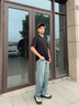 卡賓（CABBEEN）【酵洗石磨】2025夏季高街長(cháng)褲垂感直筒慵懶闊腿寬松牛仔褲男 蔚藍色47（寬松版型） 33 /180/XL 曬單實(shí)拍圖