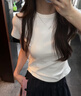 嬌茹妮正肩圓領(lǐng)短袖t恤女裝夏季2025年新款棉修身低基礎(chǔ)款打底衫上衣 白色 L （98—118斤） 曬單實(shí)拍圖
