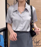 清池影（QINGCHIYING）法式職業(yè)風(fēng)時尚兩件套夏季緞面薄款短袖襯衫雙排扣垂感九分褲套裝 灰色襯衫+休閑褲 XL 【建議115-125斤】 曬單實拍圖