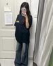 嬌茹妮美式高街半袖純棉寬松T恤女oversize夏季百搭顯瘦短袖情侶裝上衣 藏青色【260克100%純棉重磅】 M 曬單實(shí)拍圖