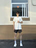 CHINISM  CH赤塵美式圓領(lǐng)涼感速干短袖t恤男士夏裝潮流寬松情侶半袖上衣 米白色 XL 曬單實(shí)拍圖