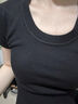 沐霓 修身短袖女 2025夏季新款針織純欲風(fēng)方領(lǐng)短袖t恤小個(gè)子顯瘦內搭 U領(lǐng)辣妹針織薄短袖【黑色】 均碼 曬單實(shí)拍圖