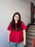 MsShe【天絲棉】大碼女裝2025秋裝胖mm巨顯瘦正肩短/長(cháng)袖T恤百搭上衣夏 圓領(lǐng)【短袖】波斯紅色現貨 4XL 曬單實(shí)拍圖