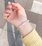 老廟繁花純銀手鐲女999足銀鐲子Kitty貓年輕款送女友閨蜜生日禮物 繁花+Kitty粉珠吊墜款 曬單實(shí)拍圖
