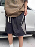 夏季休閑短褲男潮牌冰絲透氣速干薄款寬松運動跑步沙灘五分褲 黑色【K147冰絲運動短褲】 M 【體重90至115斤可穿】 曬單實拍圖