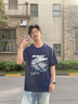 名創(chuàng)優(yōu)品（MINISO）夏季短袖t恤男藏青美式潮流涂鴉半袖男生大碼重磅純棉休閑體恤衫 【100%純棉】藏青(雪山麗影) 3XL (體重180-205斤) 曬單實(shí)拍圖