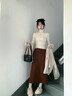 棉致2025春裝搭配一整套女鹽系小香風韓劇穿搭衣服兩件套裝女連衣裙子 杏色外套+咖色半身裙【套裝】 L 建議110-125斤 曬單實拍圖