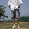 栗譜牛仔短褲男春夏高街潮牌2025新款休閑潮流五分褲寬松大碼闊腿褲子 K51-復古藍 XL (31) （建議120-135斤） 曬單實(shí)拍圖